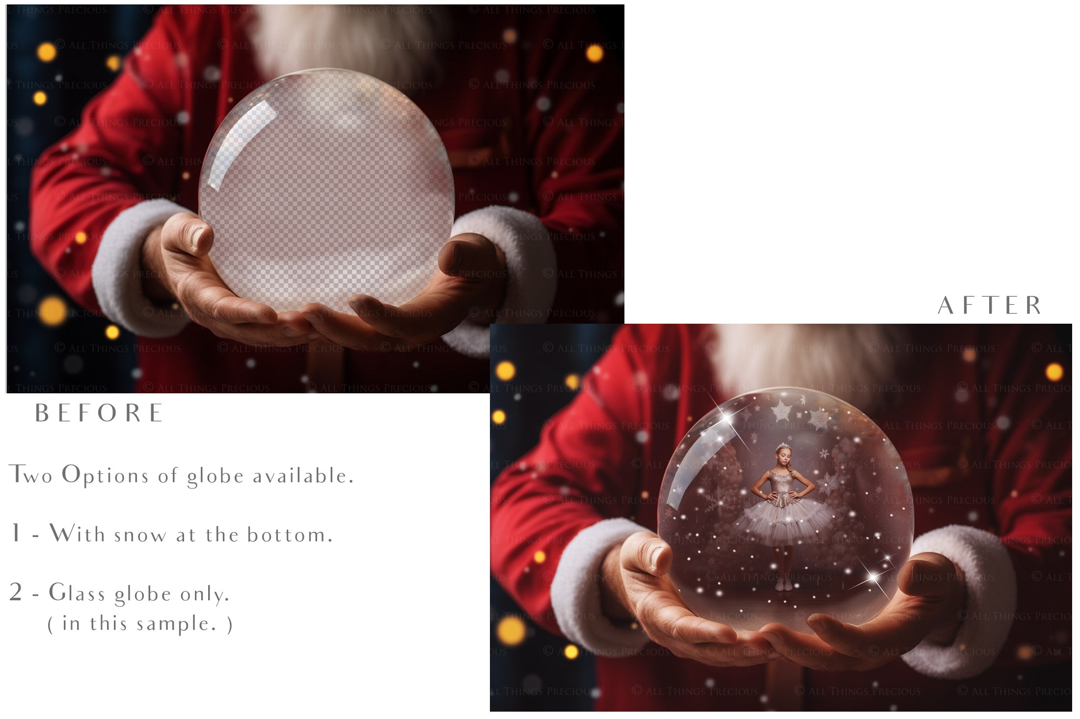 Digital Snow Globe Background, with snow flurries and a PSD Template included in the set.The globe is transparent, perfect for adding your own images and retain the glass  effect.The file is 6000 x 4000, 300dpi. Png Included.