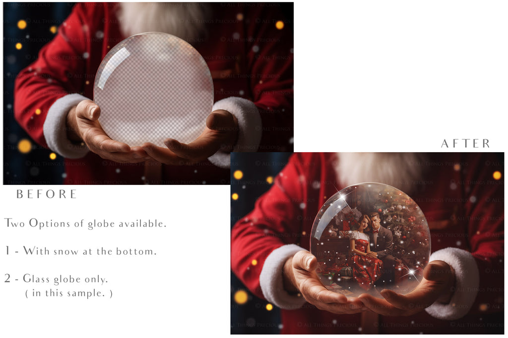 Digital Snow Globe Background, with snow flurries and a PSD Template included in the set.The globe is transparent, perfect for adding your own images and retain the glass  effect.The file is 6000 x 4000, 300dpi. Png Included.