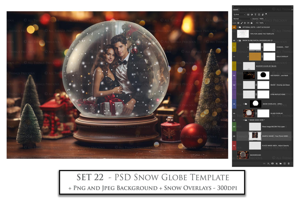 Digital Snow Globe Background, with png snow overlays and PSD Template.set.The globe is transparent, perfect for you to add your own images and retain the snow globe effect.This file is 6000 x 4000, 300dpi. Printable Christmas Theme style. Photoshop Editing Backdrop for Photographers, Scrapbooking and cards.