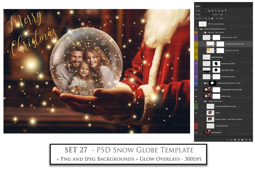 Digital Snow Globe Background. Png snow and glow overlays with PSD Template. The globe is transparent, perfect for adding your own images and retain the glass effect. Nutcracker Mouse Christmas. The file is 6000 x 4000, 300dpi. Png Included. Use for Xmas edits, Photography, Card Crafts, Scrapbooking. ATP Textures