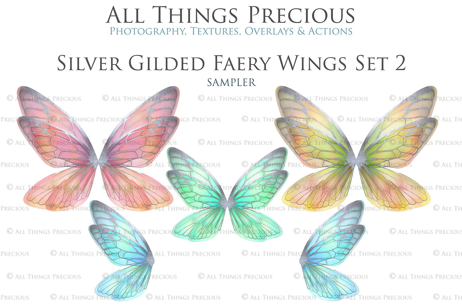 20 FAIRY WING Digital Overlays - SILVER GILDED Set 2