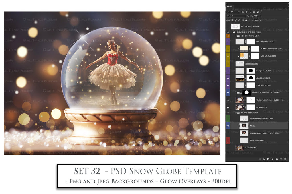 Digital Snow Globe Background, with Png snow overlays & PSD Template. The globe is transparent, perfect for adding your own images and retain the glass effect.The file is 6000 x 4000, 300dpi. Png Included. Use for Christmas edits, Photography, Card Crafts, Scrapbooking. Xmas Backdrops. Santa holding a glass ball.