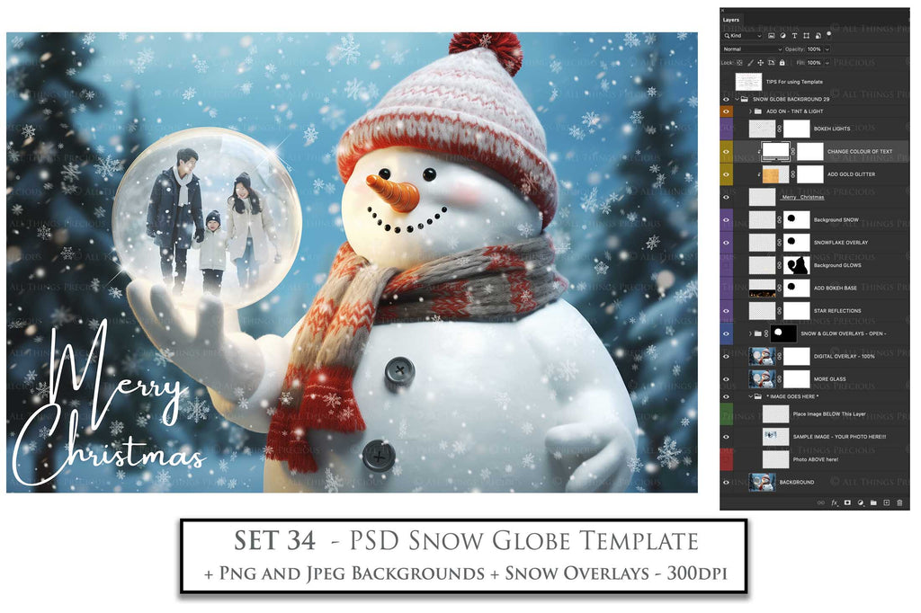 Digital Snow Globe Background, with Png snow overlays & PSD Template. The globe is transparent, perfect for adding your own images and retain the glass effect.The file is 6000 x 4000, 300dpi. Png Included. Use for Christmas edits, Photography, Card Crafts, Scrapbooking. Xmas Backdrops. Santa holding a glass ball.