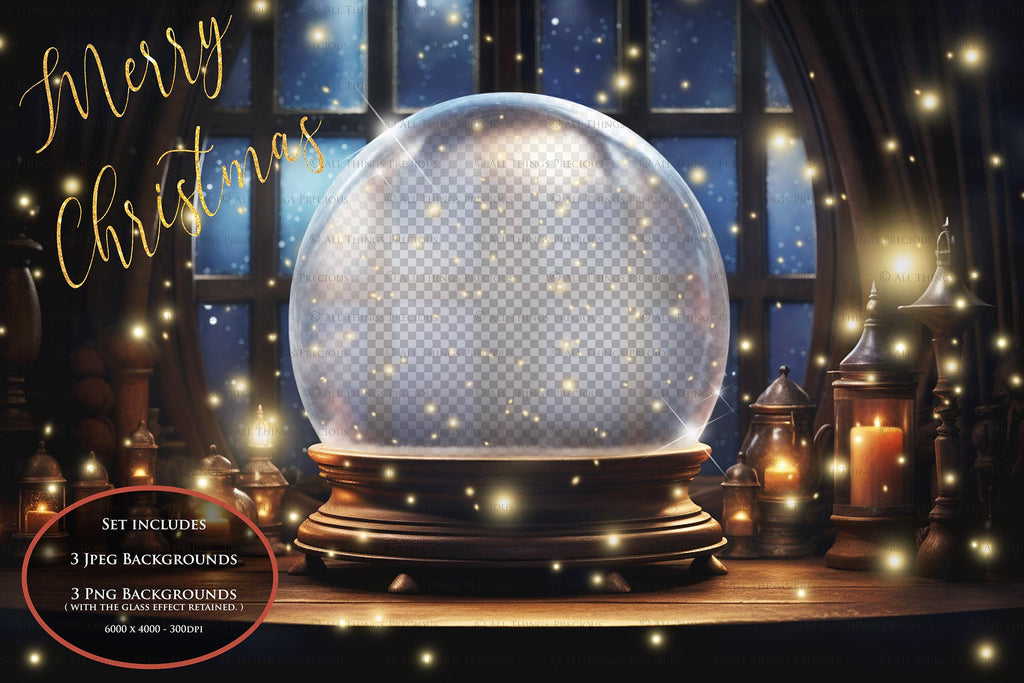 Digital Snow Globe Background. Png snow and glow overlays with PSD Template. The globe is transparent, perfect for adding your own images and retain the glass effect. Nutcracker Mouse Christmas. The file is 6000 x 4000, 300dpi. Png Included. Use for Xmas edits, Photography, Card Crafts, Scrapbooking. ATP Textures