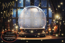 Load image into Gallery viewer, Digital Snow Globe Background. Png snow and glow overlays with PSD Template. The globe is transparent, perfect for adding your own images and retain the glass effect. Nutcracker Mouse Christmas. The file is 6000 x 4000, 300dpi. Png Included. Use for Xmas edits, Photography, Card Crafts, Scrapbooking. ATP Textures

