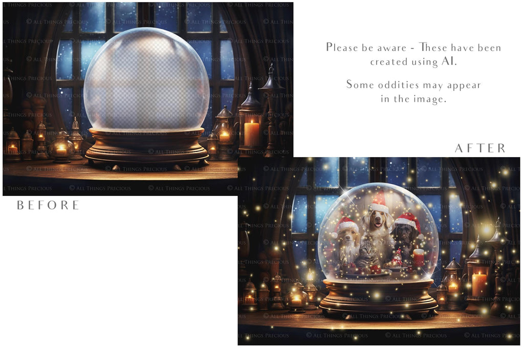 Digital Snow Globe Background. Png snow and glow overlays with PSD Template. The globe is transparent, perfect for adding your own images and retain the glass effect. Nutcracker Mouse Christmas. The file is 6000 x 4000, 300dpi. Png Included. Use for Xmas edits, Photography, Card Crafts, Scrapbooking. ATP Textures