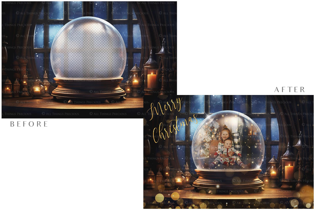 Digital Snow Globe Background. Png snow and glow overlays with PSD Template. The globe is transparent, perfect for adding your own images and retain the glass effect. Nutcracker Mouse Christmas. The file is 6000 x 4000, 300dpi. Png Included. Use for Xmas edits, Photography, Card Crafts, Scrapbooking. ATP Textures