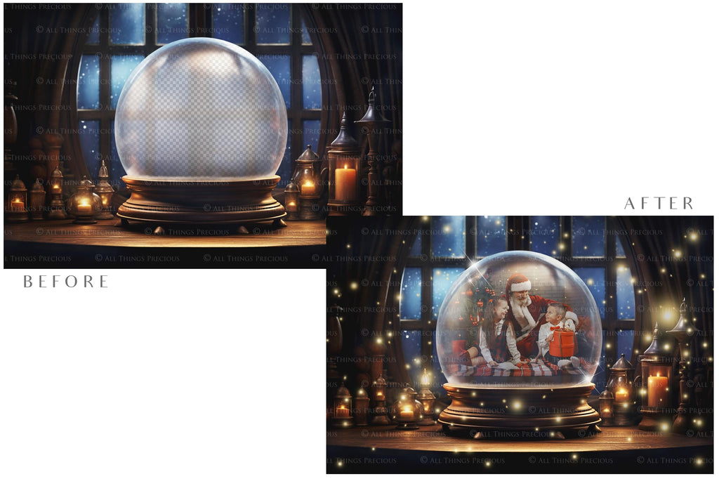 Digital Snow Globe Background. Png snow and glow overlays with PSD Template. The globe is transparent, perfect for adding your own images and retain the glass effect. Nutcracker Mouse Christmas. The file is 6000 x 4000, 300dpi. Png Included. Use for Xmas edits, Photography, Card Crafts, Scrapbooking. ATP Textures