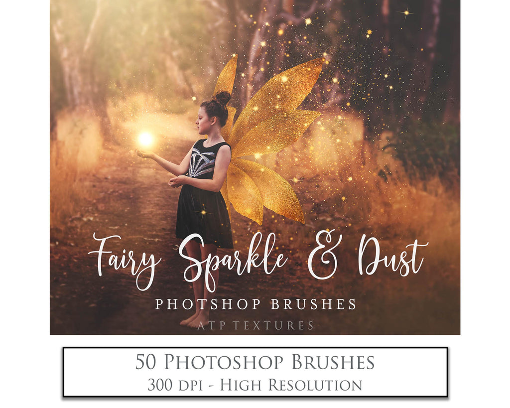 Magical Fairy sparkle and dust Photoshop brushes for photography and digital design.  Digital Stamps for scrapbooking, photography and graphic design. Assets and Add ons. High resolution digital files.  ATP Textures 