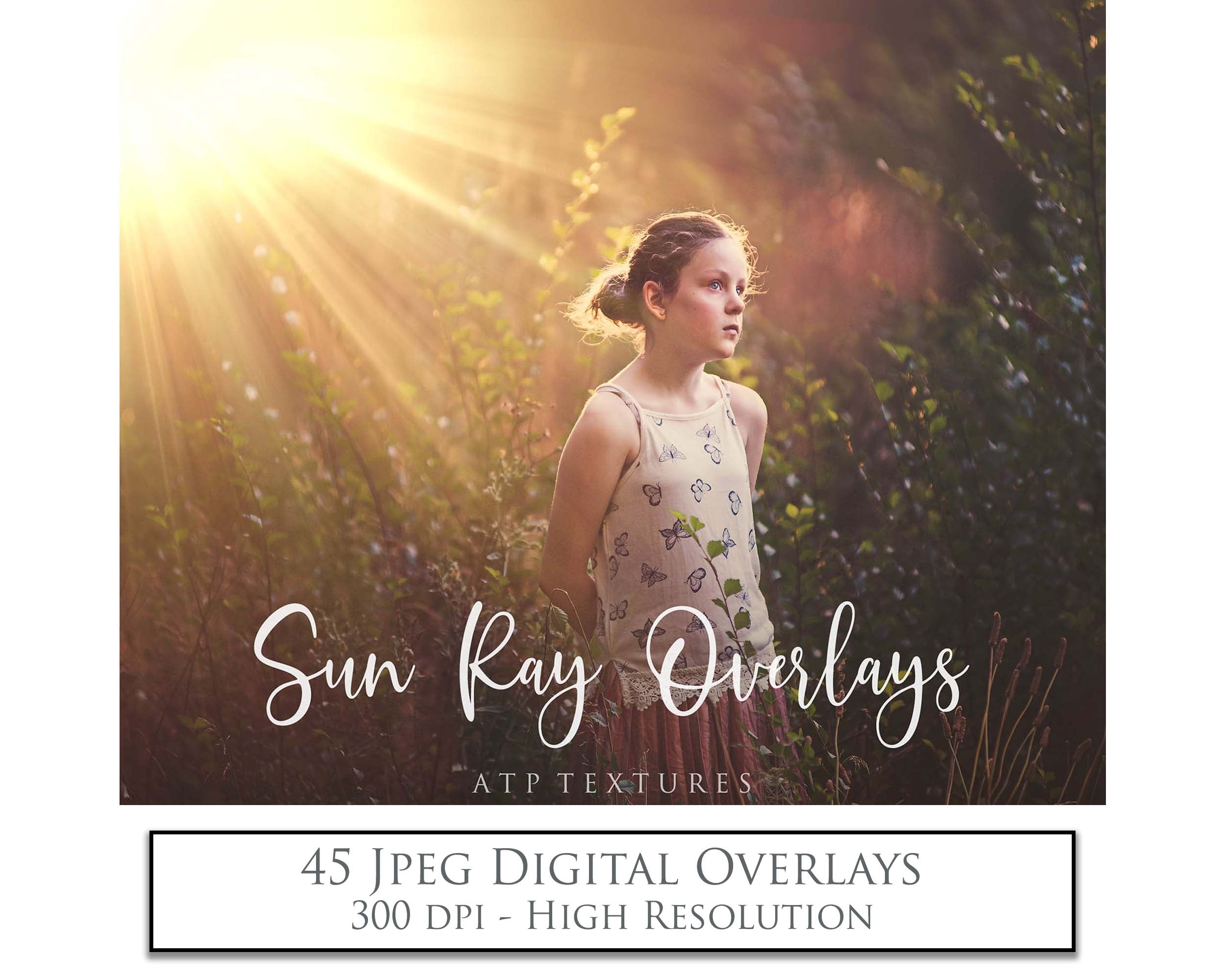 Lens flare, Sun flare overlays for photography, sunlight, light beams for summer sunshine photos. Photoshop, Digital scrapbooking. Transparent, high resolution files for photographers. Glowing overlays for fantasy digital art, Child portraiture. Digital download. Graphic effects. ATP Textures