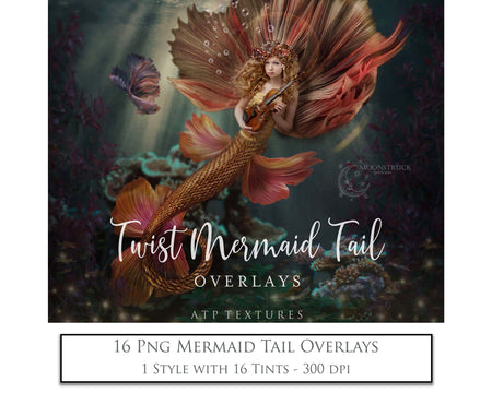 Mermaid Tail fin overlays in colourful tints. By ATP Textures