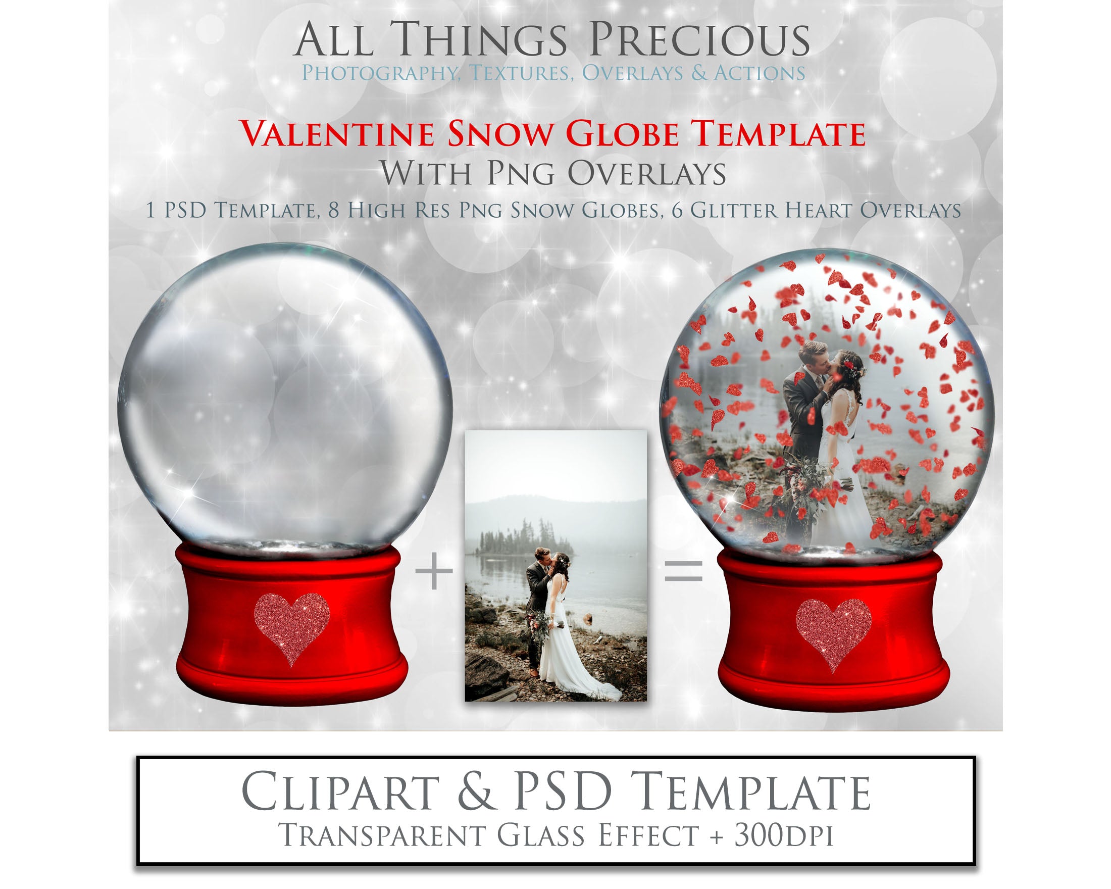 Digital Snow Globe Clipart and Background with snow Overlays and a PSD Template included in the set.The globe is transparent, perfect for you to add your own images and retain the snow globe effect. Photoshop Photography Background. Printable, Editable for Christmas with Santa Window or Glass Globe. ATP Textures VALENTINES
