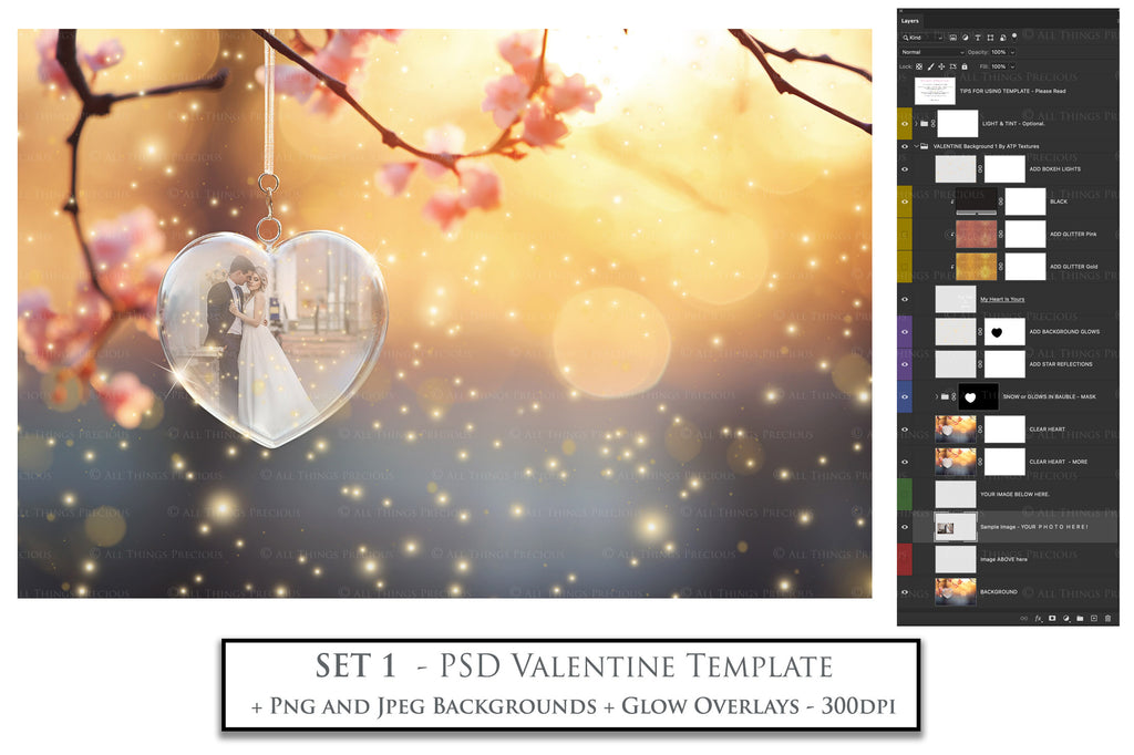 Valentines Love Heart Background. Wedding Photography edit. High resolution, Digital file. With Glass Globe in a heart shape, glows and bokeh. Png overlays for photoshop. Print as invitations or cards. 6000 x 4000, 300dpi. By ATP Textures.