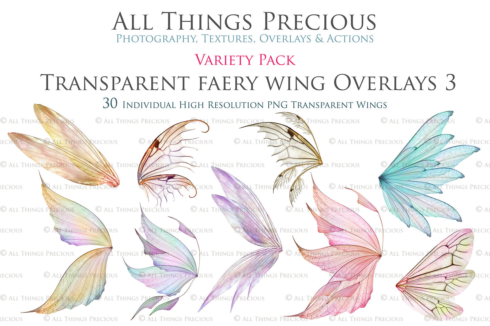 Fairy Wings Overlays For Photography, Photoshop, Digital art and Creatives. Transparent, high resolution wings for photographers. These are gorgeous PNG overlays for fantasy digital art and Child portraiture. colour, White fairy wings. Photo Overlays. Digital download. Graphic effects. ATP Textures