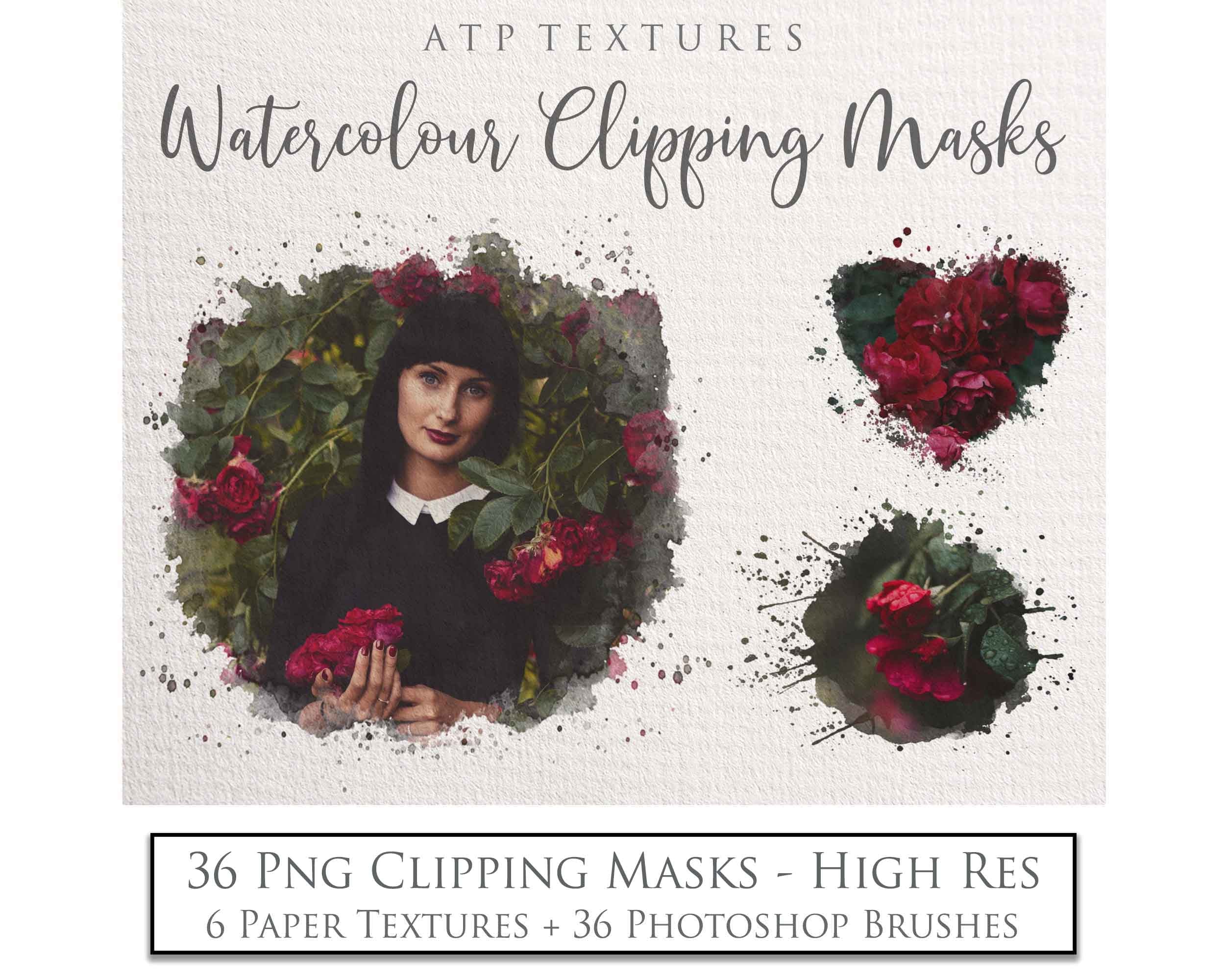 Watercolour clipping masks. High resolution Png, transparent background, files. 36 Photoshop brushes are included in the set. All different and unique! Photoshop brushes with overlays for photography and digital design. Digital Stamps for scrapbooking, photo edits. Realistic fine art assets and Add ons. ATP Textures
