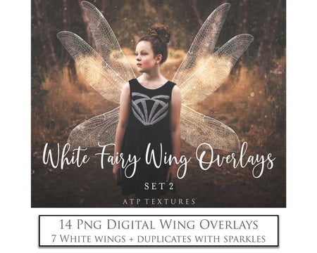 White Sparkling fairy wings, Png overlays for photoshop. High resolution transparent, see through wings. Fairycore, Cosplay, Photographers, Photoshop Edits, Digital overlay for photography. Digital stock and resources. Graphic design. Colourful, Gold, Fantasy Wing Bundle. Assets for Fine Art design. By ATP Textures