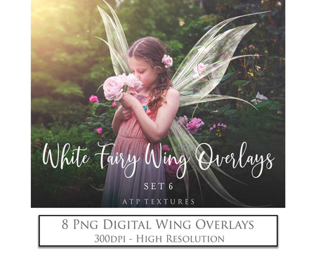 Fairy Wing Overlays For Photographers, Photoshop, Digital art. Transparent, high resolution, faery wings for photography. PNG overlays for fantasy digital art and Child portraiture. White fairy wings. Photo Overlays. Digital download. Graphic effects. Assets for photographers. ATP Textures