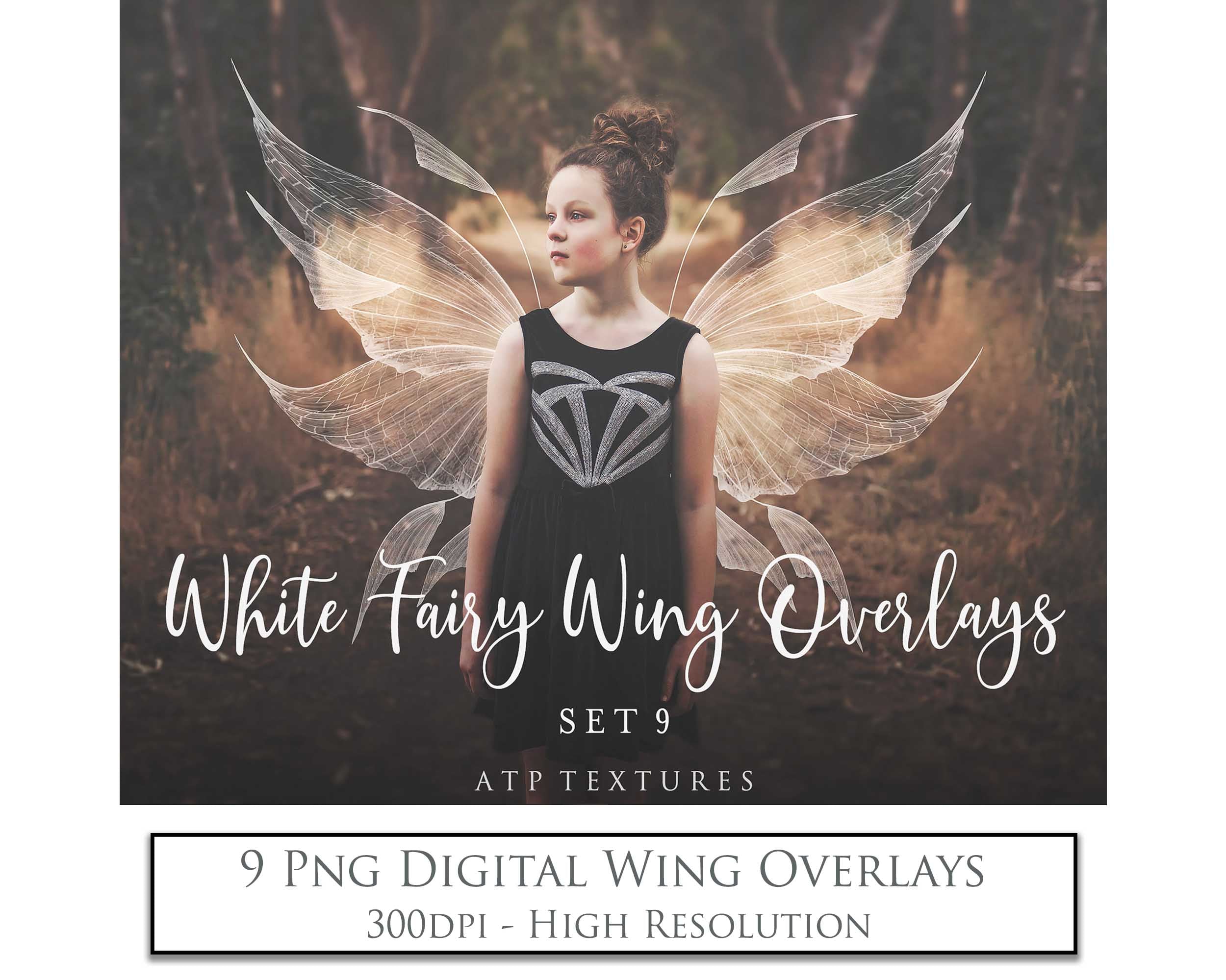 Fairy Wing Overlays For Photographers, Photoshop, Digital art. Transparent, high resolution, faery wings for photography. PNG overlays for fantasy digital art and Child portraiture. White fairy wings. Photo Overlays. Digital download. Graphic effects. Assets for photographers. ATP Textures