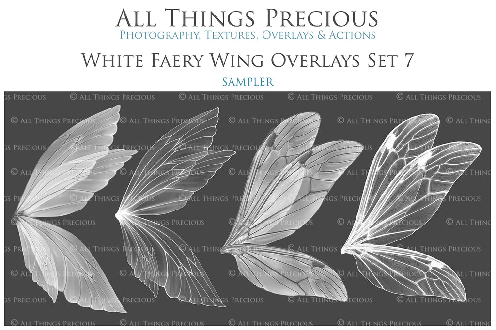 Fairy Wing Overlays For Photographers, Photoshop, Digital art. Transparent, high resolution, faery wings for photography. PNG overlays for fantasy digital art and Child portraiture. White fairy wings. Photo Overlays. Digital download. Graphic effects. Assets for photographers. ATP Textures