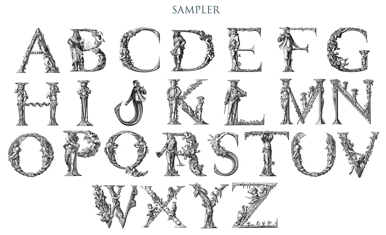 MEDIEVAL ALPHABET, Insects & Florals - Clipart