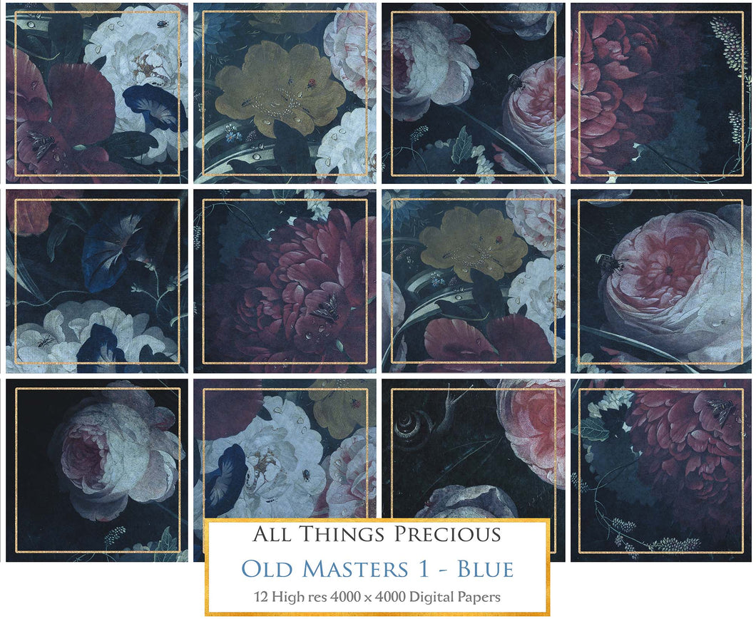OLD MASTERS FLORAL Set 1 - BLUE - Digital Papers