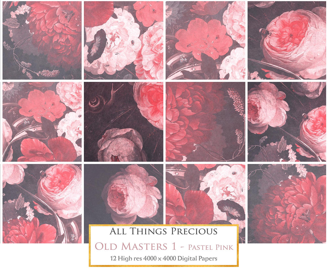 OLD MASTERS FLORAL Set 1 - PASTEL PINK - Digital Papers
