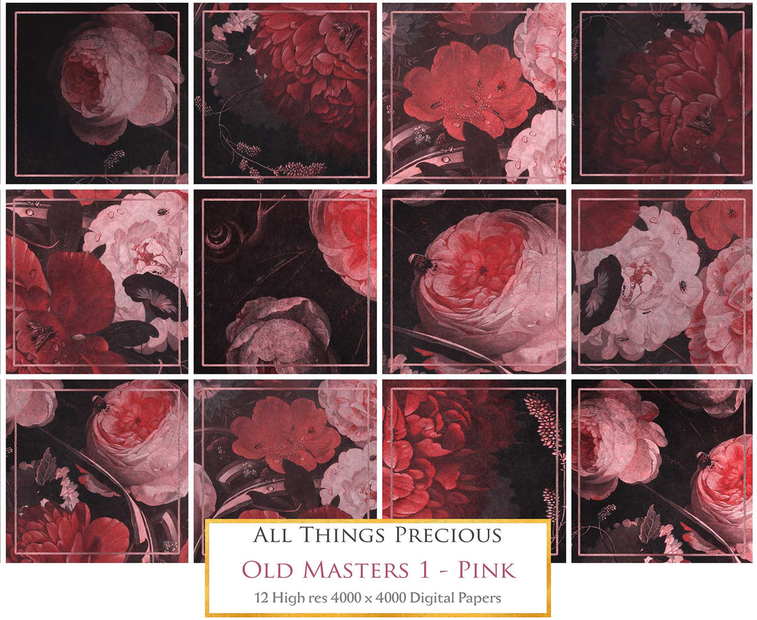 OLD MASTERS FLORAL Set 1 - PINK - Digital Papers