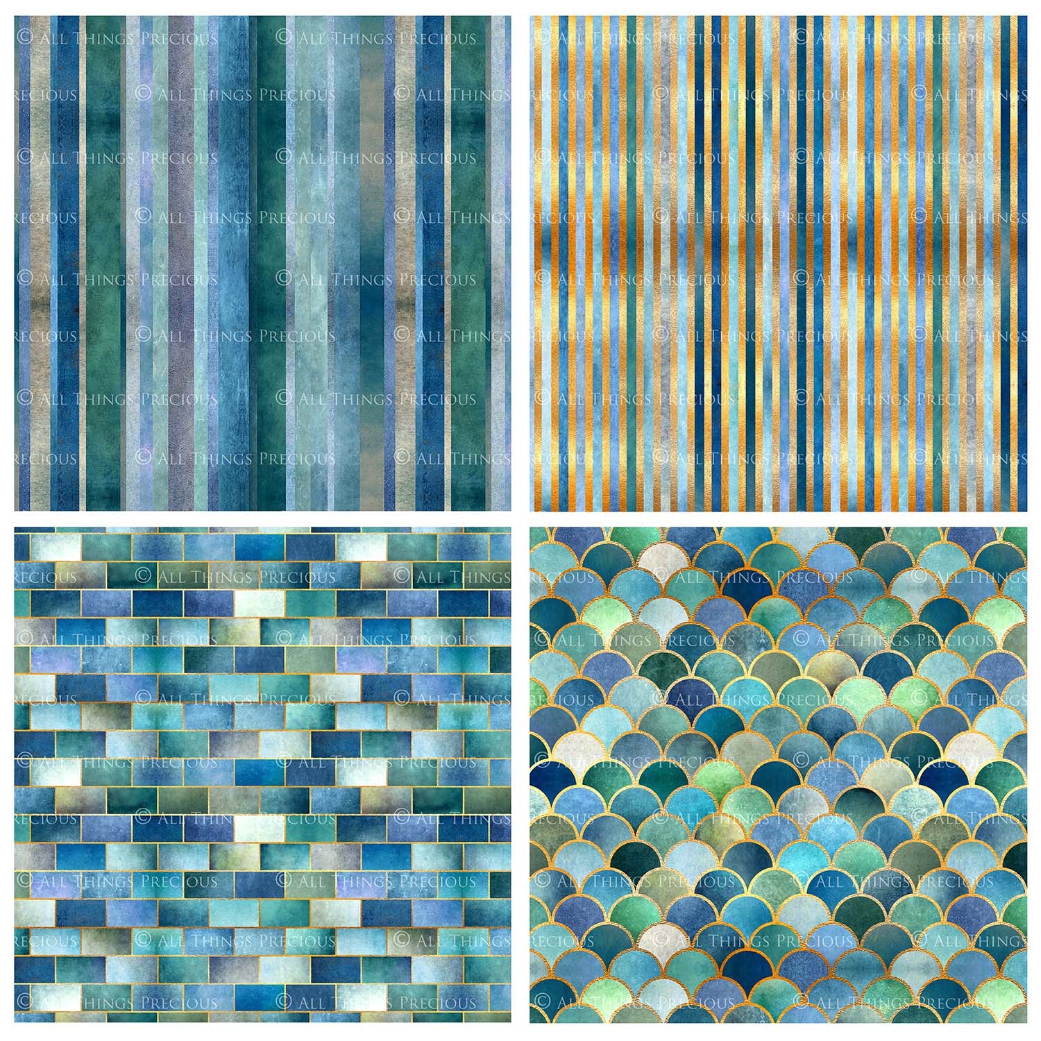 TEXTURED PATTERN - Gold & Blue - Digital Papers