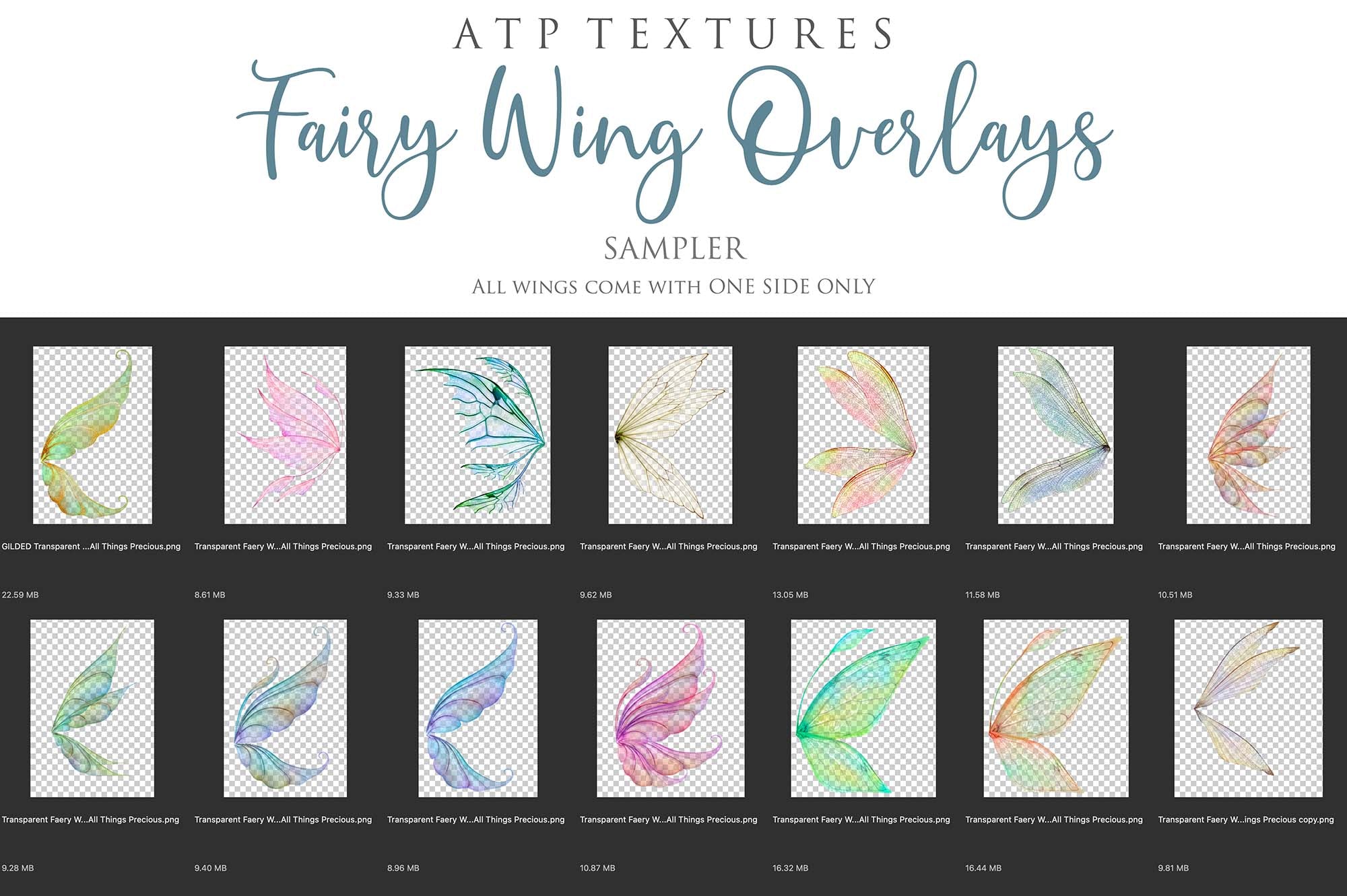 Fairy Wings Overlays For Photography, Photoshop, Digital art and Creatives. Transparent, high resolution wings for photographers. These are gorgeous PNG overlays for fantasy digital art and Child portraiture. colour, White fairy wings. Photo Overlays. Digital download. Graphic effects. ATP Textures