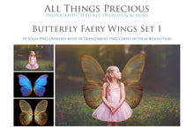 Load image into Gallery viewer, Butterfly fairy wings, Png overlays for photoshop. Photography editing. High resolution, 300dpi fairy wings. Overlays for photography. Digital stock and resources. Graphic design. Fairy Photos. Colourful Fairy wings. Faerie Wings.
