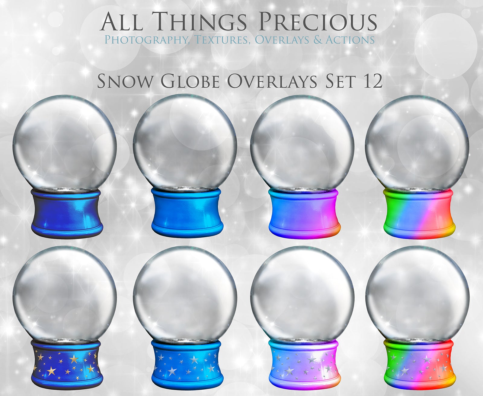 Digital Snow Globe Clipart and Background with snow Overlays and a PSD Template included in the set.The globe is transparent, perfect to add your own images and retain the snow globe effect. Photoshop Photography Background. Printable, Editable for Christmas with Frozen Winter Theme. Glass graphic effects. ATP Textures