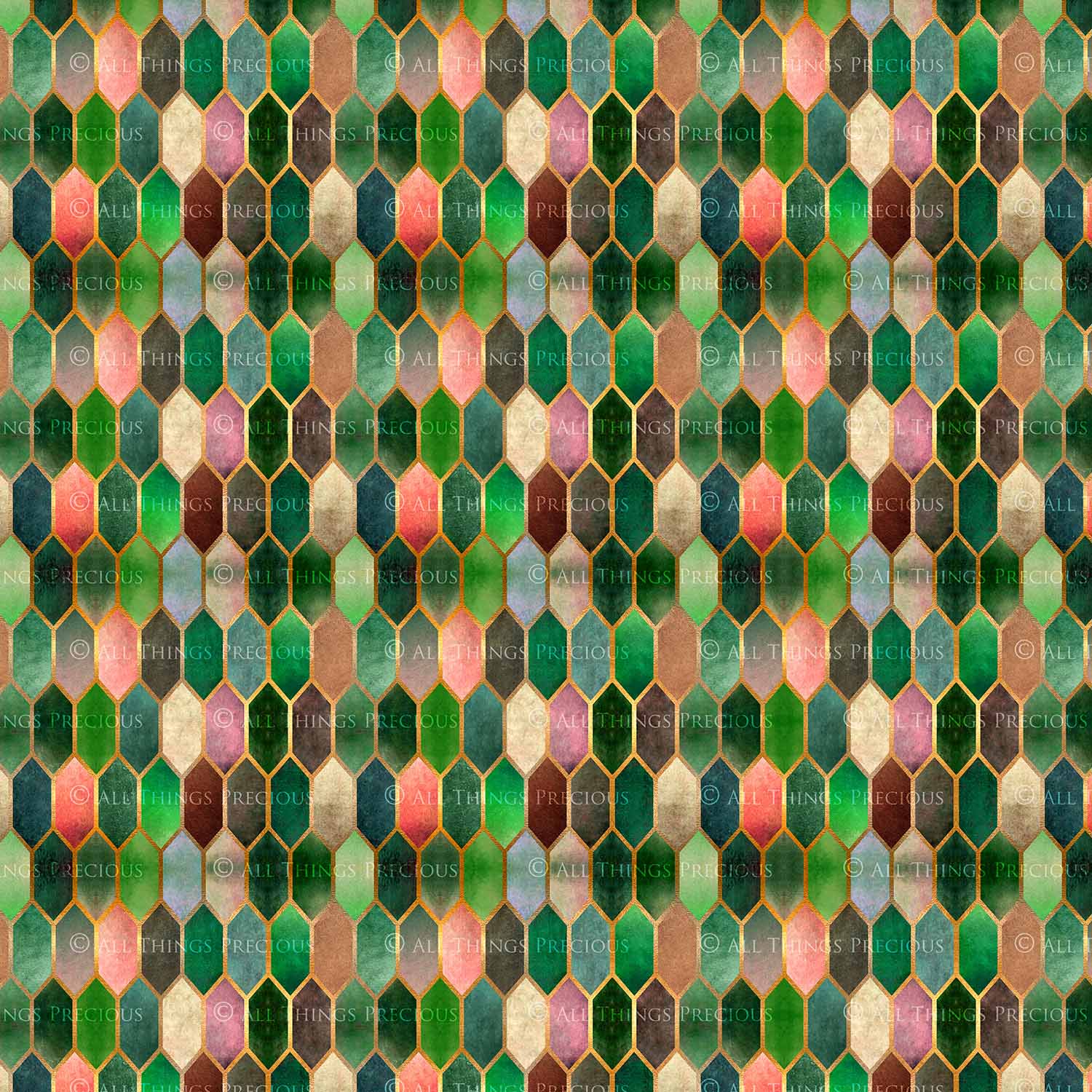 TEXTURED PATTERN - Gold, Green & Pink - Digital Papers