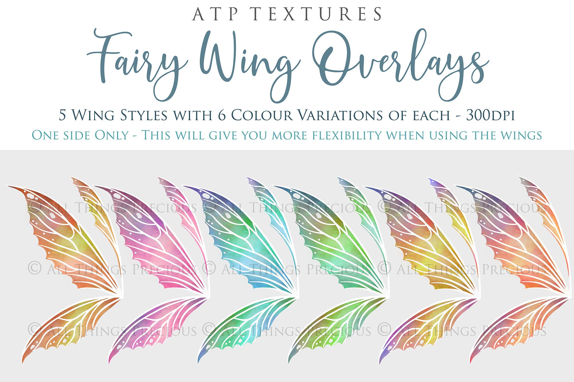 30 Png RAINBOW FAIRY WING Overlays - WHITE