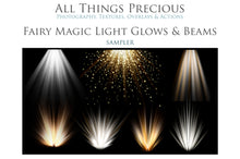 Load image into Gallery viewer, Jpeg overlays for photoshop. Fairy  sparkle overlays. Firefly overlay, Glow Overlays, Light Beams, Spotlight overlays, Sun flare, High resolution by ATP textures.
