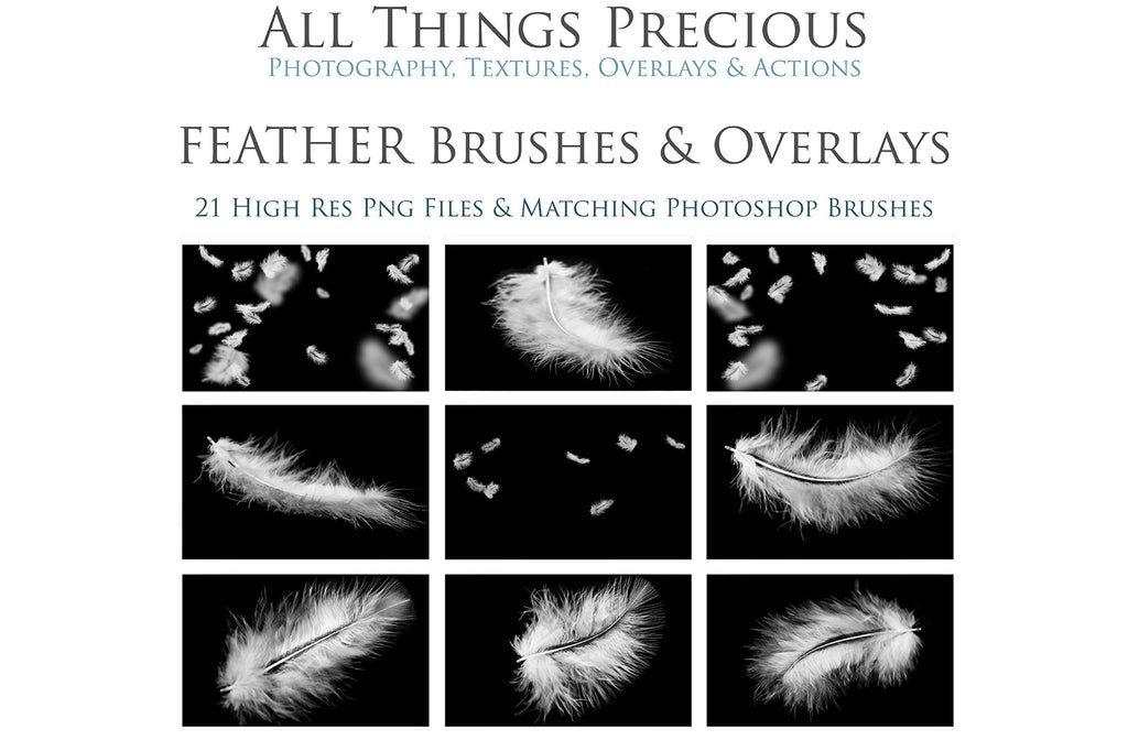 This set of Overlays & Photoshop Brushes includes 21 PNG Feathers, all different and unique! Photoshop brushes with png clipart overlays for photography and digital design. Digital Stamps for scrapbooking, photography and graphic design. Realistic photography. Assets and Add ons. High resolution. ATP Textures