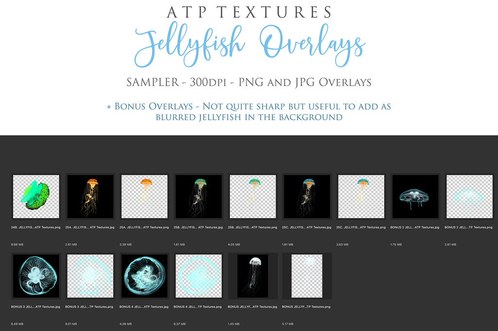 Png Overlays for photographer and digital artists. Jellyfish Overlays, Bubble Overlays, fine art photo overlays by ATP textures. High resolution, 300dpi.