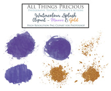 Load image into Gallery viewer, WATERCOLOUR SPLASHES - Gold &amp; Mauve - Clipart
