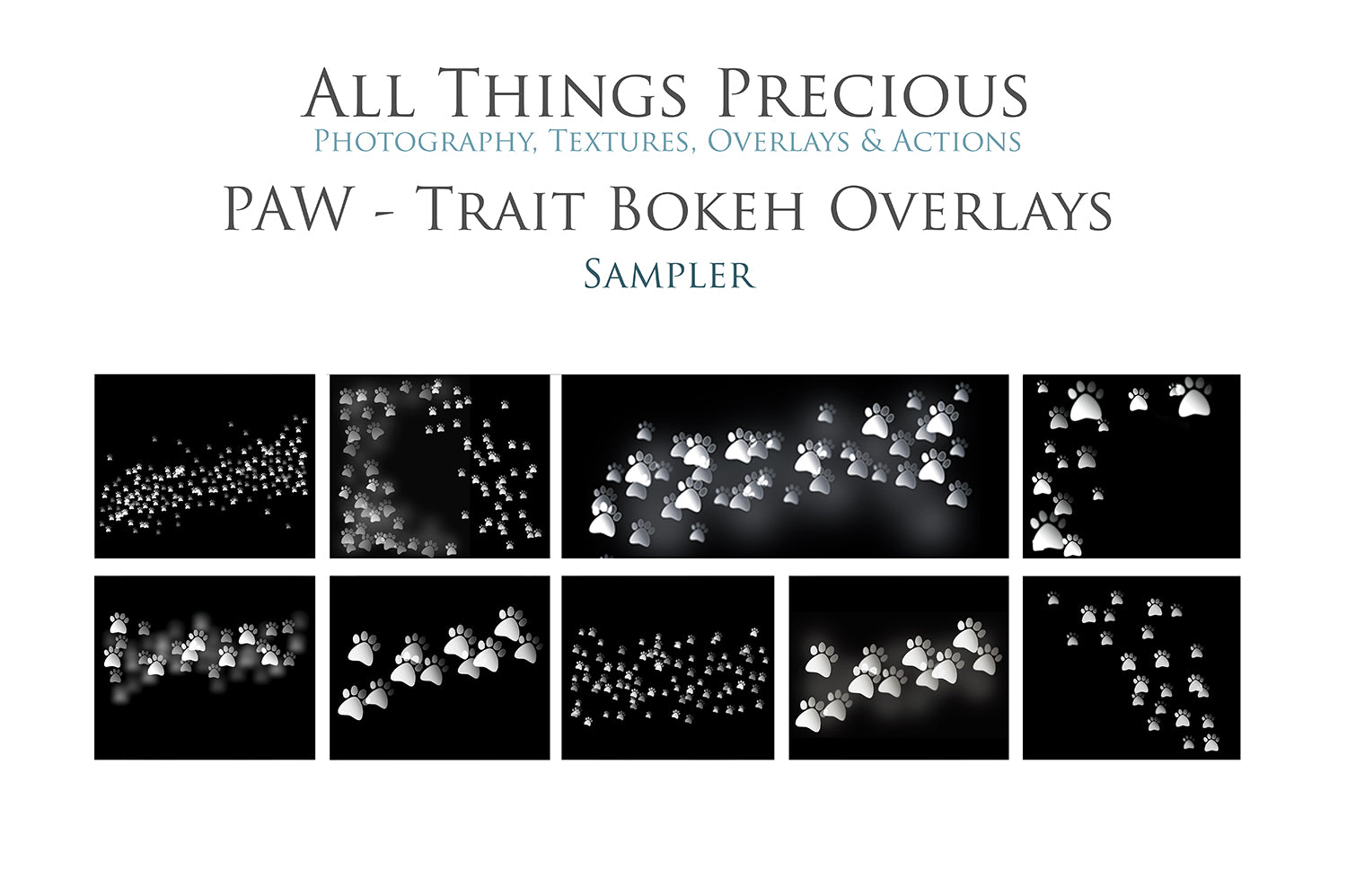Overlays for photographers, Photoshop editing, digital art, pet photography, pet overlays, dog, paw prints clipart, Bokeh overlays, high resolution by ATP Textures.