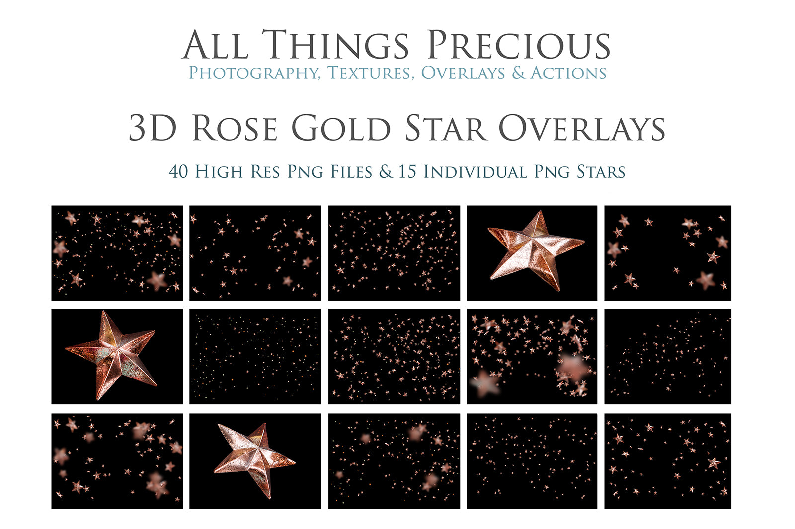 Png Rose Gold Stars, Photo Overlays, Star Confetti Overlays, Star Clipart, Clipart png, Photoshop Overlays, Digital scrapbooking, High resolution by ATP textures.Png overlays for photography, Star clipart, Gold Star Clipart, Png christmas season. Photoshop, Digital scrapbooking. Transparent, high resolution files for photographers. These are gorgeous PNG overlays for fantasy digital art, Child portraiture. Colourful, Gold, Silver. Digital download. Graphic effects. ATP Textures