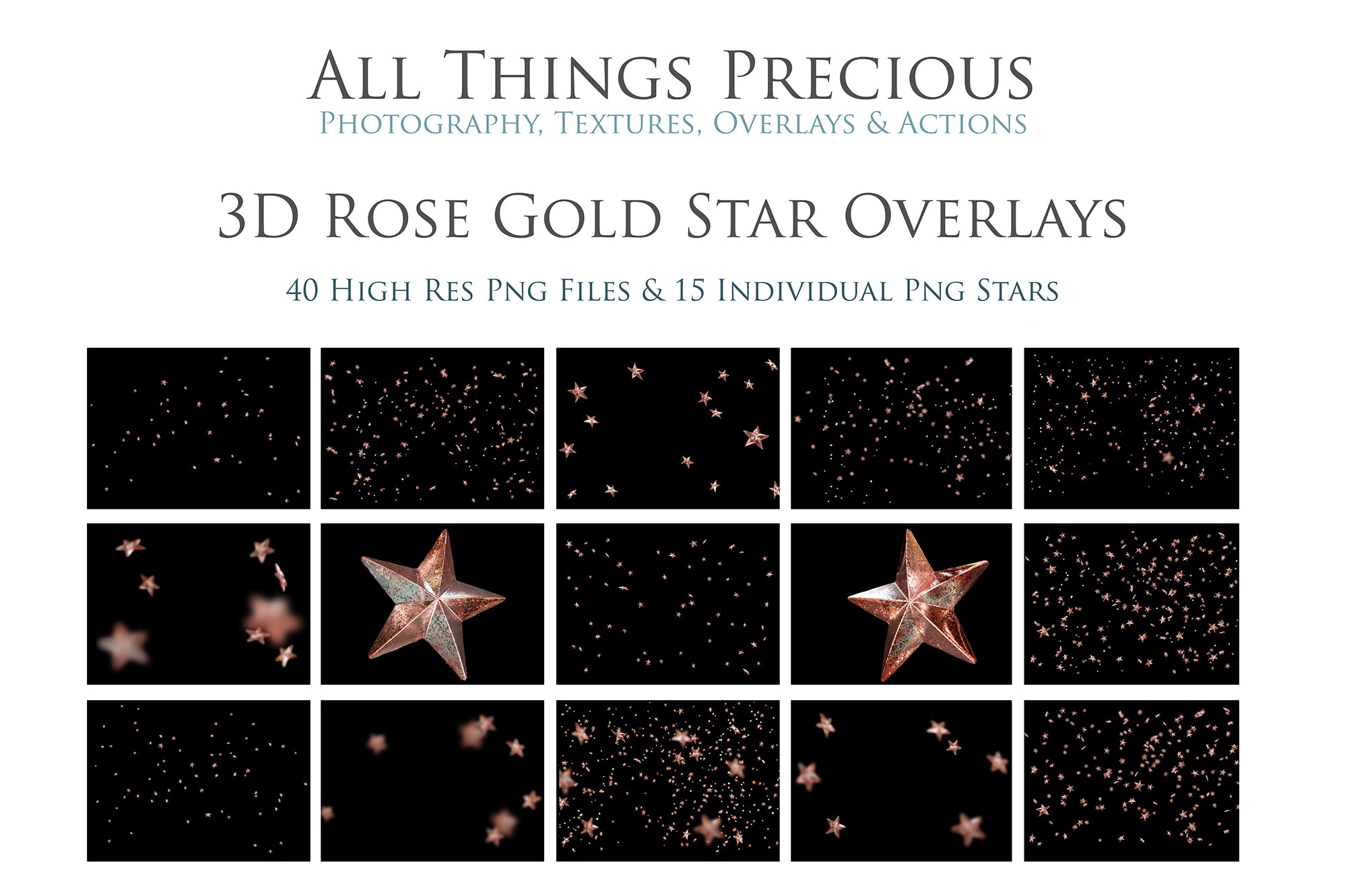 Png Rose Gold Stars, Photo Overlays, Star Confetti Overlays, Star Clipart, Clipart png, Photoshop Overlays, Digital scrapbooking, High resolution by ATP textures.