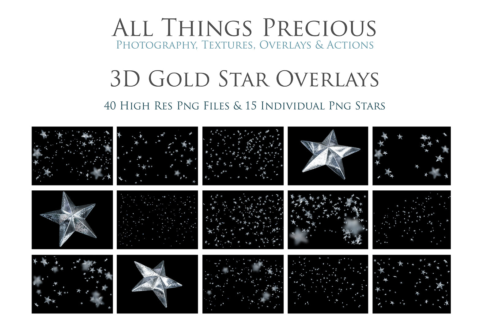 Png overlays for photography, Star clipart, Gold Star Clipart, Png christmas season. Photoshop, Digital scrapbooking. Transparent, high resolution files for photographers. These are gorgeous PNG overlays for fantasy digital art, Child portraiture. Colourful, Gold, Silver. Digital download. Graphic effects. ATP Textures
