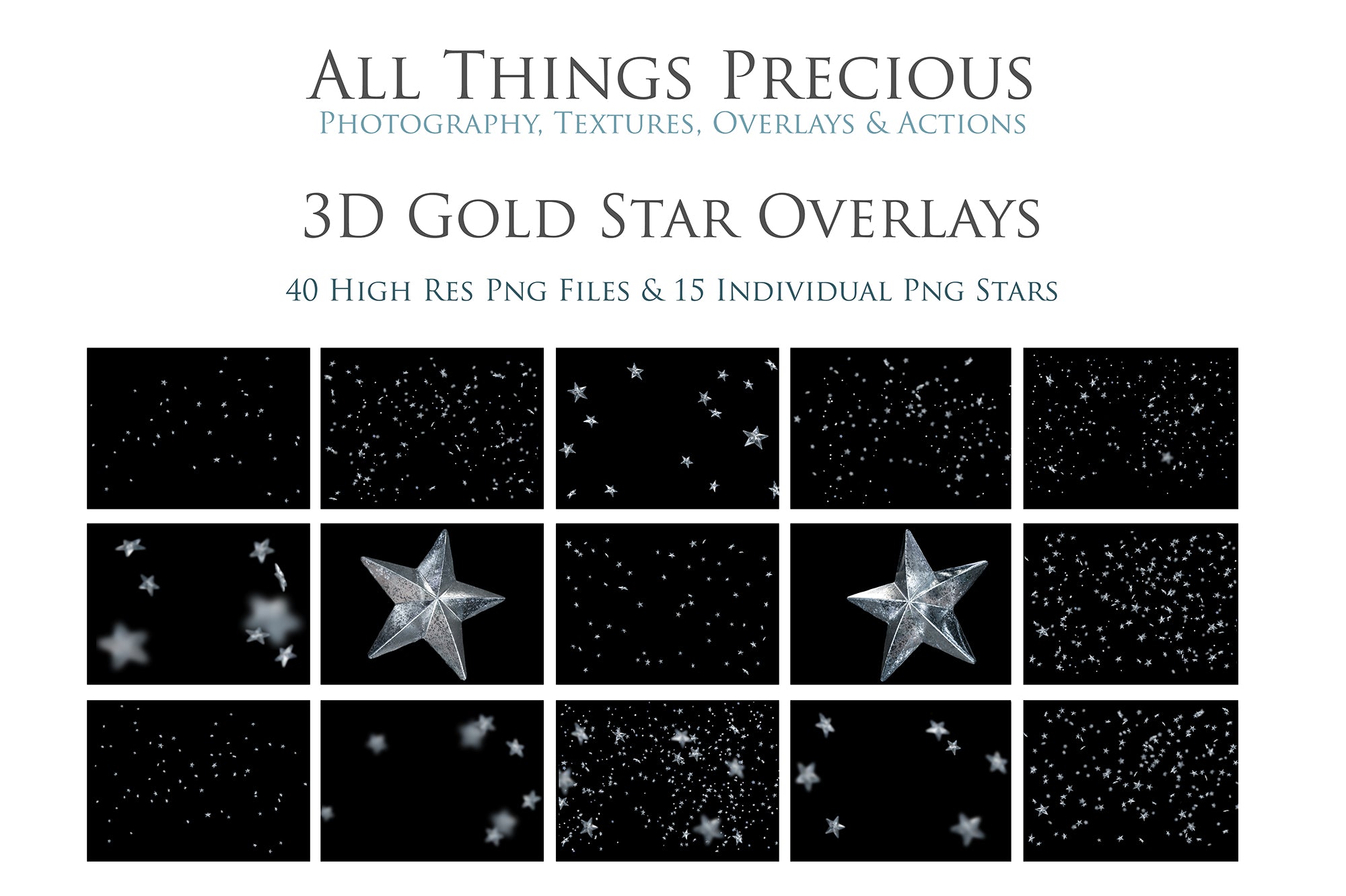 Png overlays for photography, Star clipart, Gold Star Clipart, Png christmas season. Photoshop, Digital scrapbooking. Transparent, high resolution files for photographers. These are gorgeous PNG overlays for fantasy digital art, Child portraiture. Colourful, Gold, Silver. Digital download. Graphic effects. ATP Textures