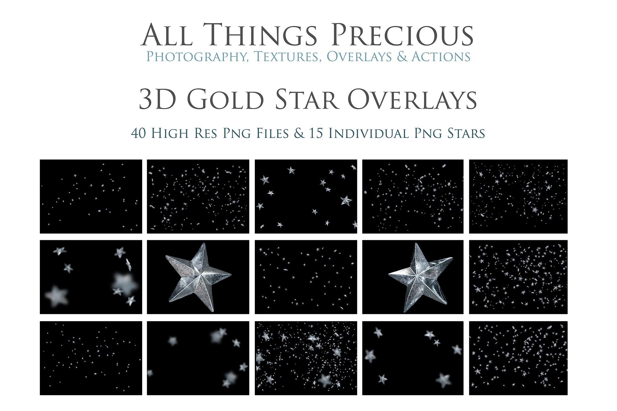 Png overlays for photography, Star clipart, Gold Star Clipart, Png christmas season. Photoshop, Digital scrapbooking. Transparent, high resolution files for photographers. These are gorgeous PNG overlays for fantasy digital art, Child portraiture. Colourful, Gold, Silver. Digital download. Graphic effects. ATP Textures