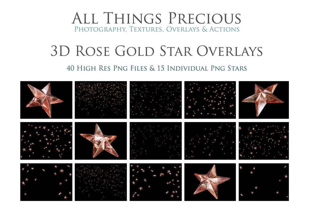 Png Rose Gold Stars, Photo Overlays, Star Confetti Overlays, Star Clipart, Clipart png, Photoshop Overlays, Digital scrapbooking, High resolution by ATP textures.Png overlays for photography, Star clipart, Gold Star Clipart, Png christmas season. Photoshop, Digital scrapbooking. Transparent, high resolution files for photographers. These are gorgeous PNG overlays for fantasy digital art, Child portraiture. Colourful, Gold, Silver. Digital download. Graphic effects. ATP Textures