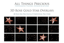Load image into Gallery viewer, Png Rose Gold Stars, Photo Overlays, Star Confetti Overlays, Star Clipart, Clipart png, Photoshop Overlays, Digital scrapbooking, High resolution by ATP textures.
