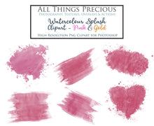 Load image into Gallery viewer, WATERCOLOUR SPLASH &amp; SPLATTER - Gold &amp; Pink - Clipart
