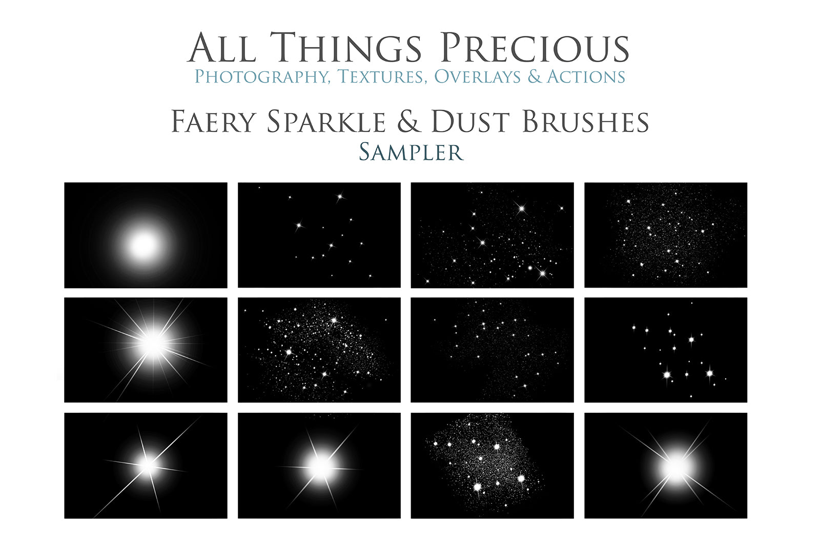 Magical Fairy sparkle and dust Photoshop brushes for photography and digital design.  Digital Stamps for scrapbooking, photography and graphic design. Assets and Add ons. High resolution digital files.  ATP Textures 