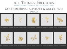 Load image into Gallery viewer, Gold MEDIEVAL ALPHABET, Insects &amp; Florals - Clipart
