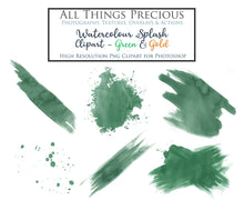 Load image into Gallery viewer, WATERCOLOUR SPLASH &amp; SPLATTER - Gold &amp; Green - Clipart
