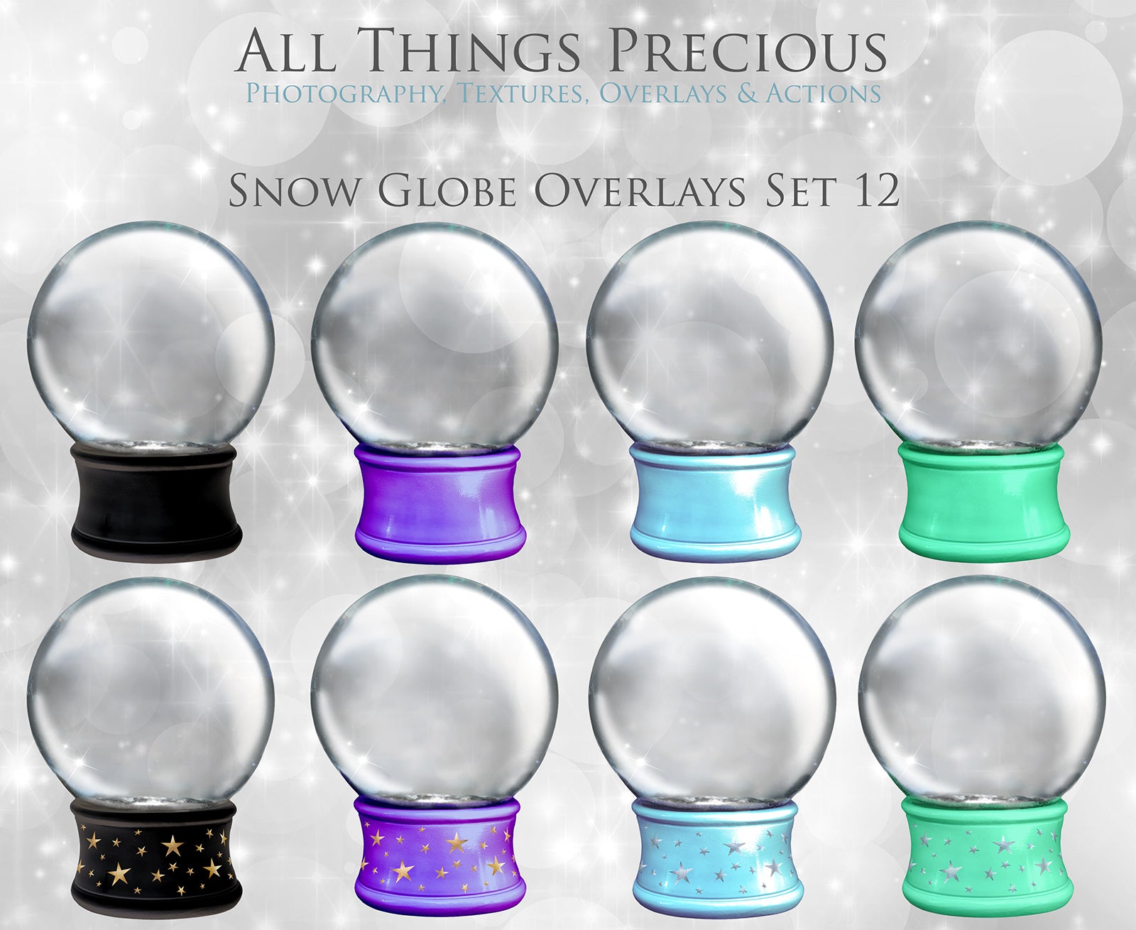 Digital Snow Globe Clipart and Background with snow Overlays and a PSD Template included in the set.The globe is transparent, perfect to add your own images and retain the snow globe effect. Photoshop Photography Background. Printable, Editable for Christmas with Frozen Winter Theme. Glass graphic effects. ATP Textures